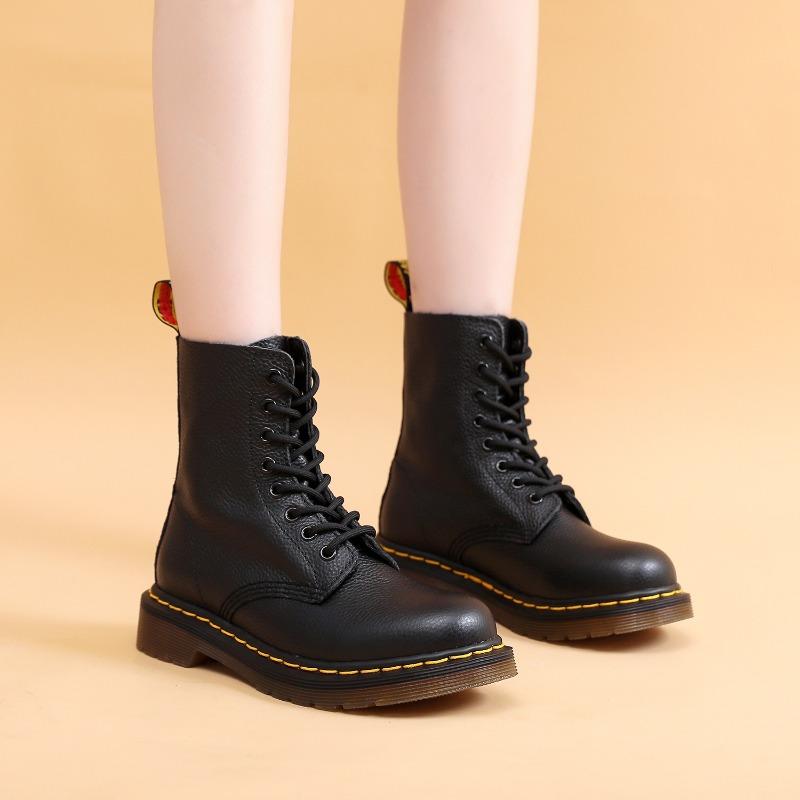 Lychee pattern tooling boots women's head layer soft cowhide couple short boots British leather locomotive boots round head trend