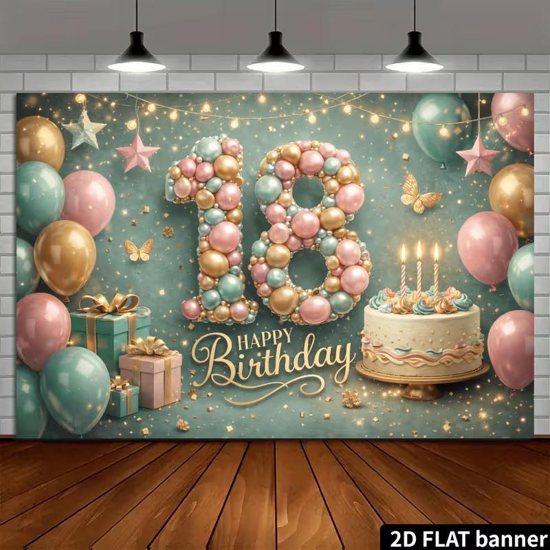 2D 18th Birthday Banner Teal Pink Gold Happy Birthday Party Decor