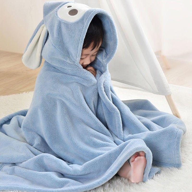 

Nap blanket children s bath towel cloak bathrobe baby wearable hooded thick coral fleece absorbent towel 70x140cm синій