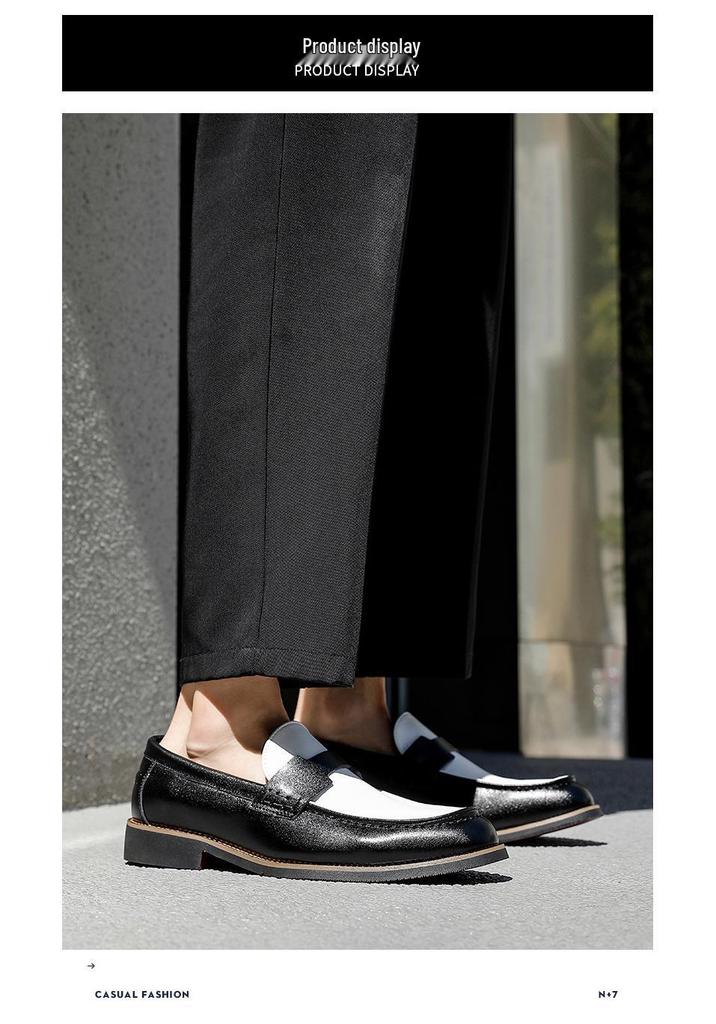 Men's Large Size Leather Slip-On Shoes - Pointed Toe, Thick Sole, Formal & Casual Driving Loafers Size 46