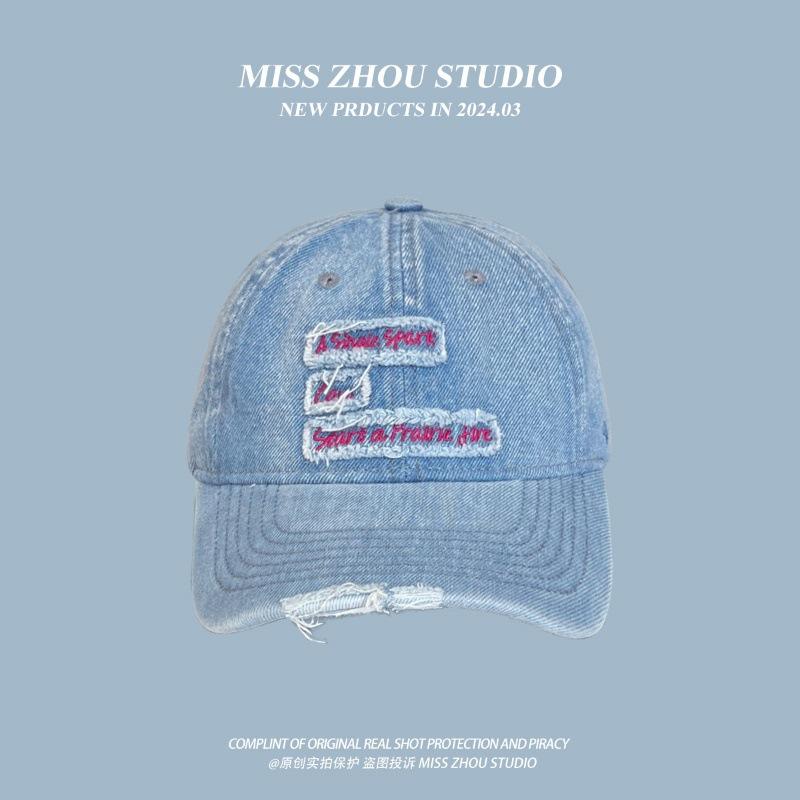 American Retro Baseball Cap Women'S Spring Summer Big Head Circumference Washed Face Small Versatile Letter Embroidered Cap