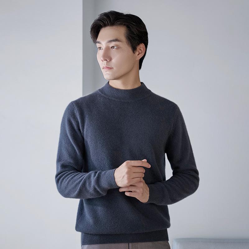 Men's Winter Business Casual Wool Sweater - Thick, Half High Neck, Loose Knit Pullover