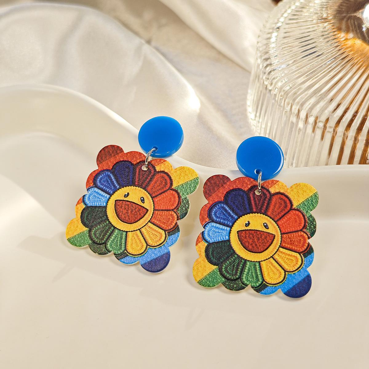 Ретро Цветочные Серьги, Весенние Креативные Квадратные Волнообразные Серьги с Подсолнухом и Ромашкой из Акрила Для Женщин