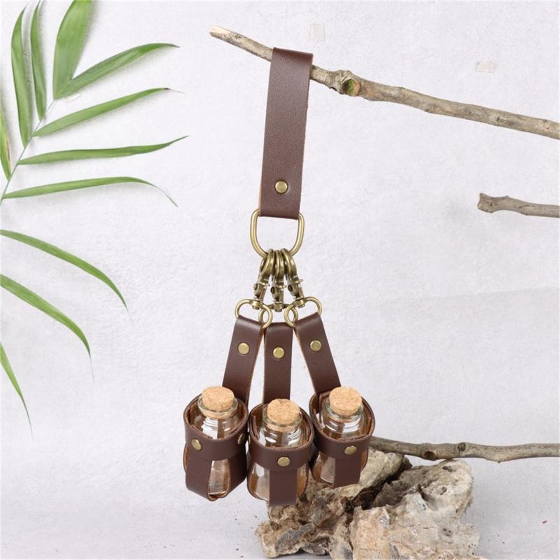 Halloween Witch Potion Bottle Wizard Potions Glass Holder with Cork Stopper and Leather Harness for Women Men