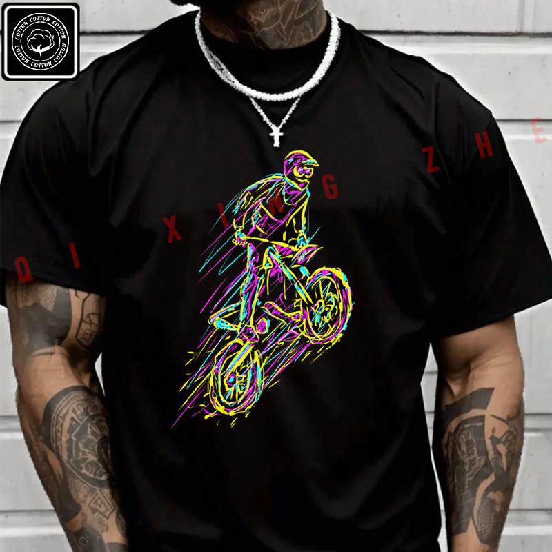 Motorcycle Digital Abstract Scribble Moto T Shirt Men's Cotton Casual Short Sleeved Round Neck