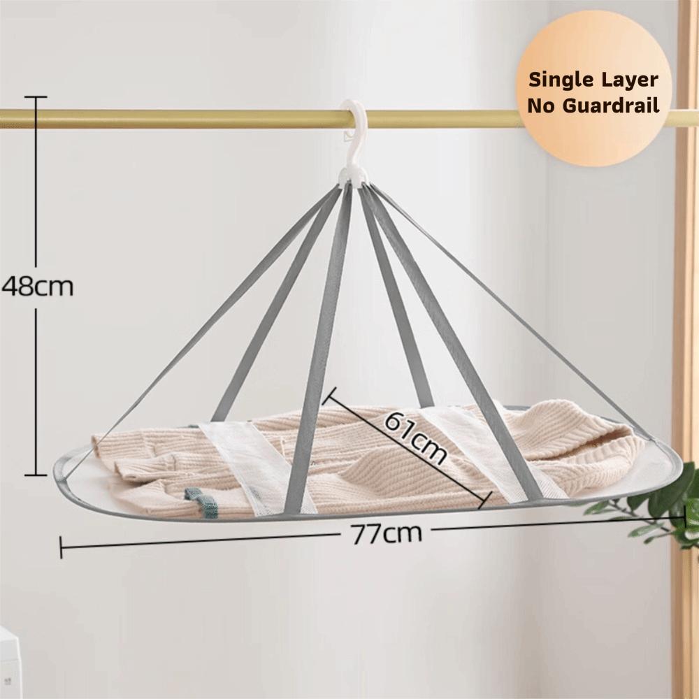 Foldable Clothes Drying Rack Mesh 3-Tier Lay Flat Hanger Space Saving With Hanging Hook Laundry Organizer Sweater Towel Socks