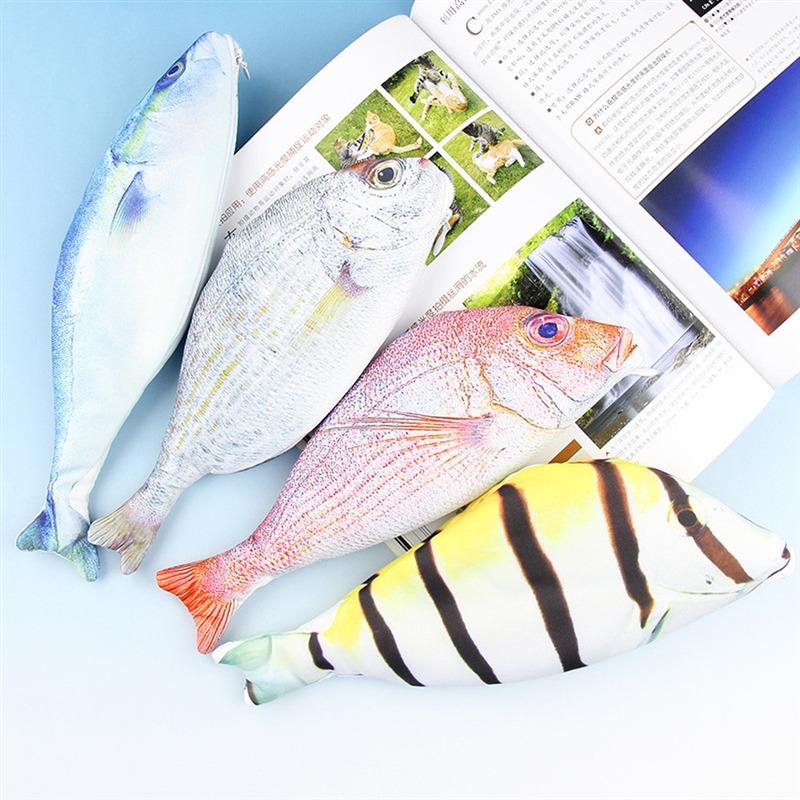 Cute Simulation Fish Pencil Case Large Capacity Portable Storage Bag Kawaii Cartoon Zipper Pencil Box Stationery Holder Pen Bags