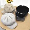 Luxury Faux Mink Fur Beret with Visor for Women, Winter Double Warmth Cotton Lined Hat, Stylish Outdoor Peaked Beret