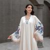 Embroidered Tassel V-neck Abaya: Middle Eastern Muslim Women's Long Robe