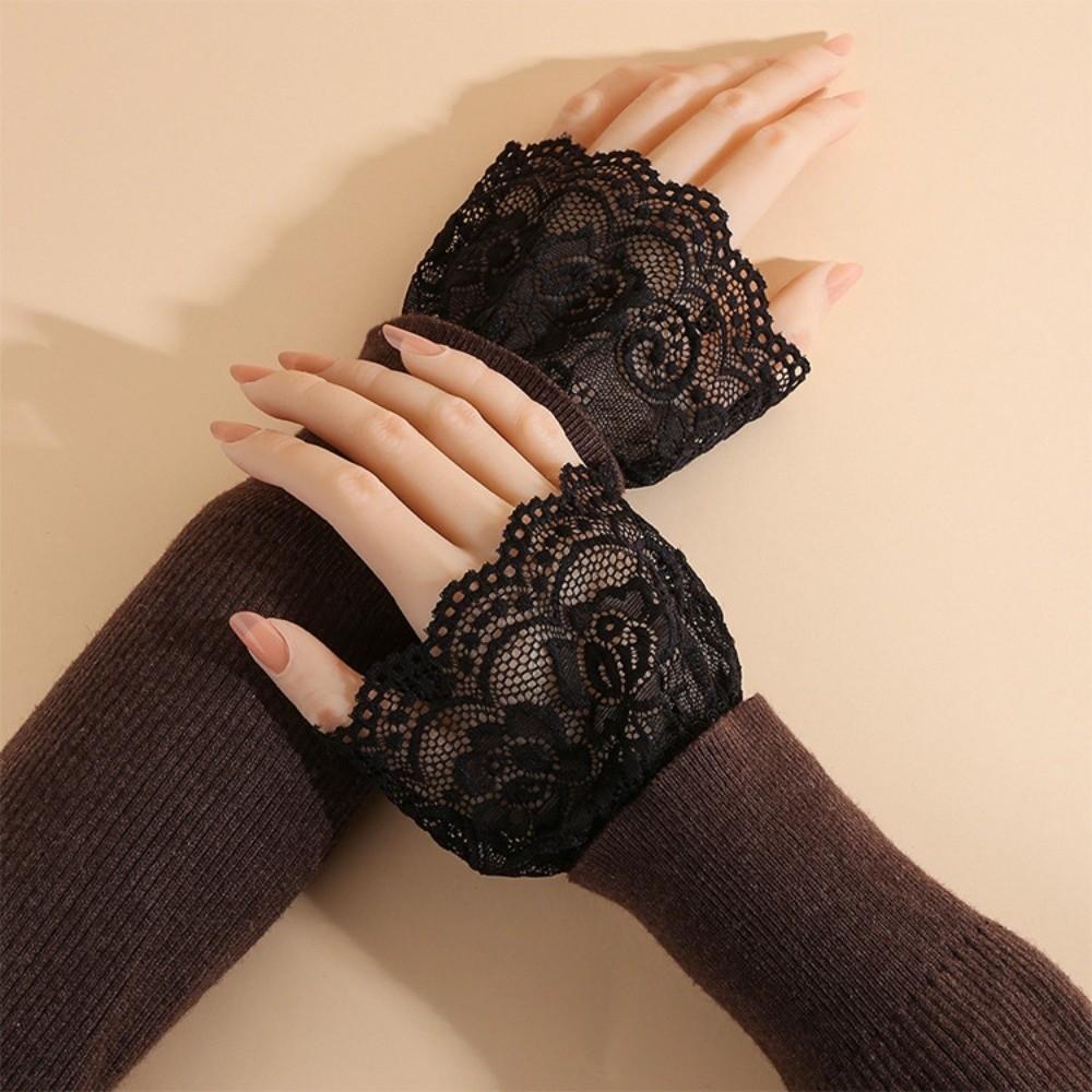 1 Pair Versatile Elegant Fake Cuffs Detachable Solid Color False Cuffs Embroidery Pattern Thin Decorative Wristband For Women