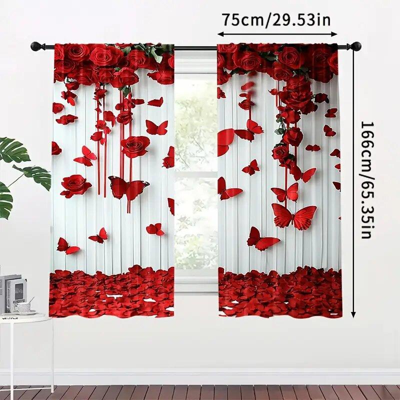 Wine Red Butterfly Print Curtains Christmas Decorations Bedroom Living Room Home Decoration Made Of Polyester Window Treatment