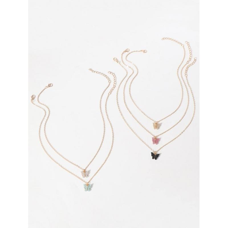 5pcs Fashionable Minimalist Chain Cute Glitter Butterfly Pendant Necklace Set For Women, Versatile Daily Accessory