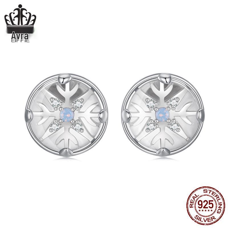 

Everle Christmas Snowflake Stud Earrings, S925 Sterling Silver, Women s Versatile Rhodium-Plated Earrings