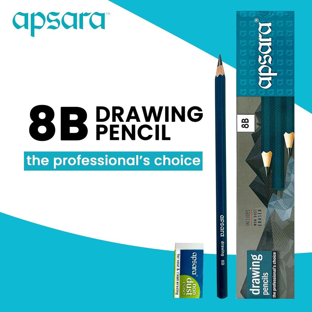 Apsara Drawing Pencils 8B Set Pack of 1 (10 Pcs) Special Impregnated Lead for Sketching, Shading & Drafting Tools Artists