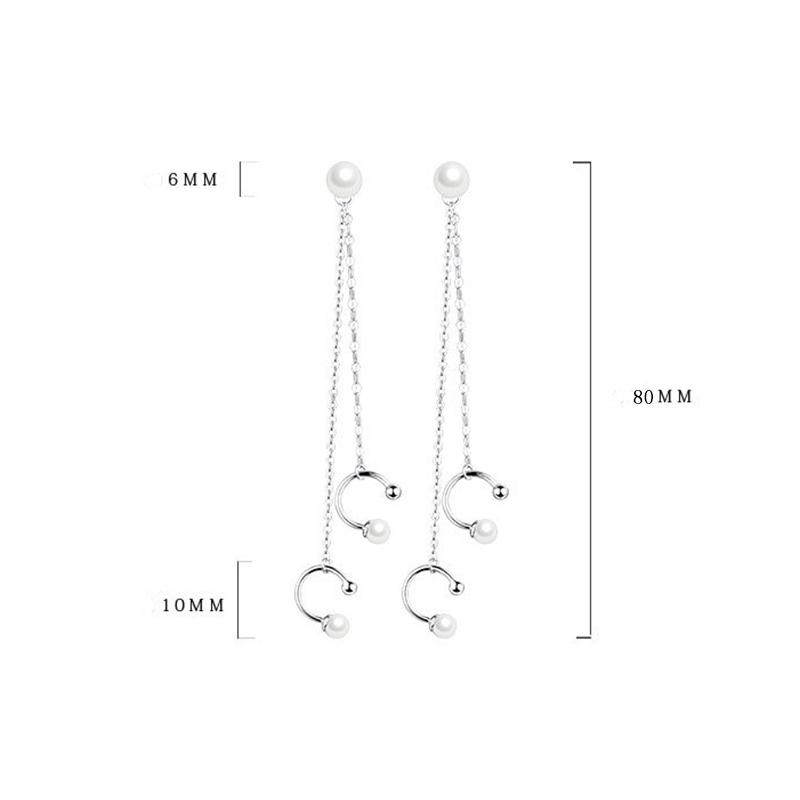 925 Silver Pearl Ear Clip No Hole Long Tassel Earrings Wedding Bridesmaid Jewelry Elegant Bone Clip Fashion Accessories