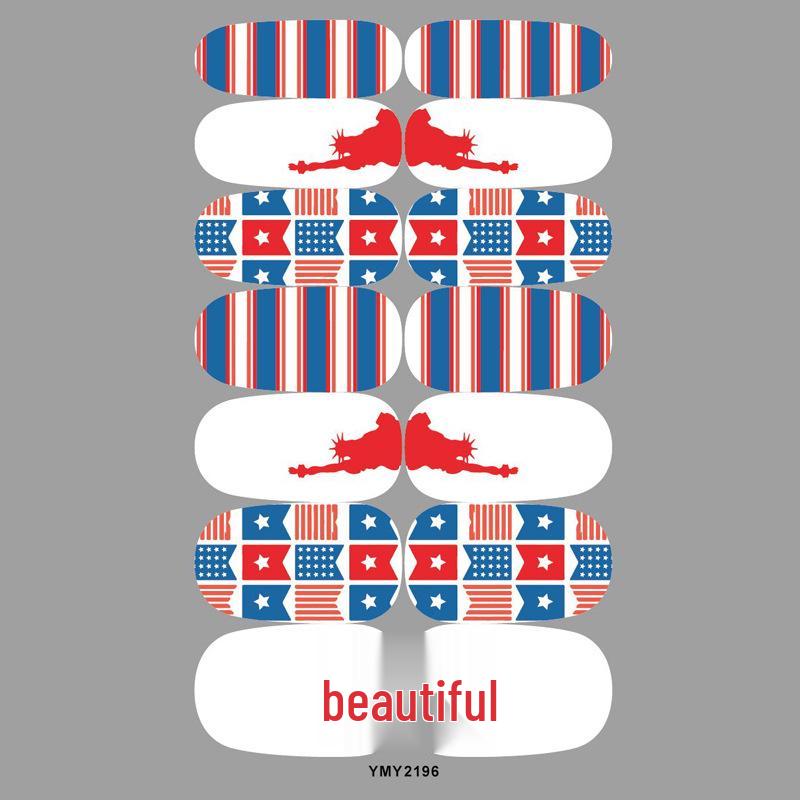 Patriotic Stars & Stripes Nail Stickers - Red & Blue Waterproof Decals for Independence Day (YMY2181-219)