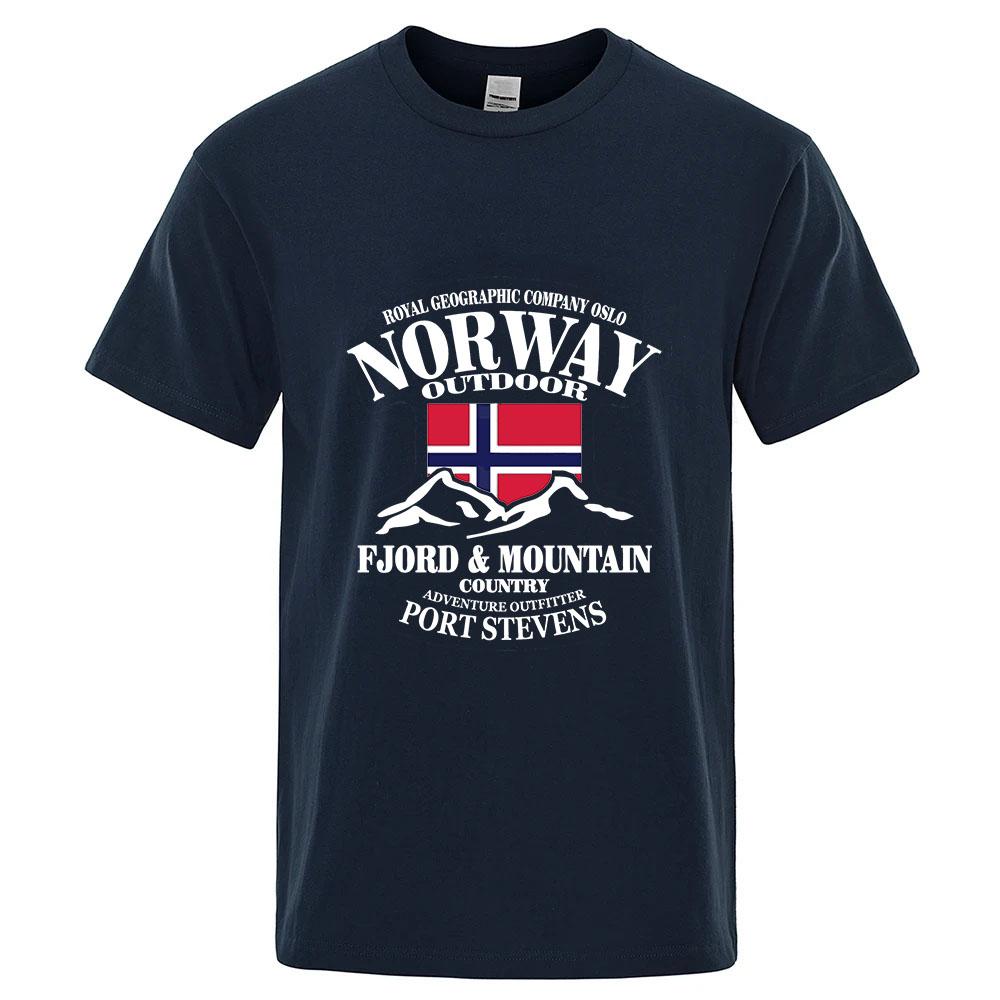 Norwegen Flagge Fjord Berg 2025 Neu Unisex Normal Dünn Kurzarm Sport Schnelltrocknend T-Shirt Fitness Atmungsaktiv Vielseitiges Oberteil