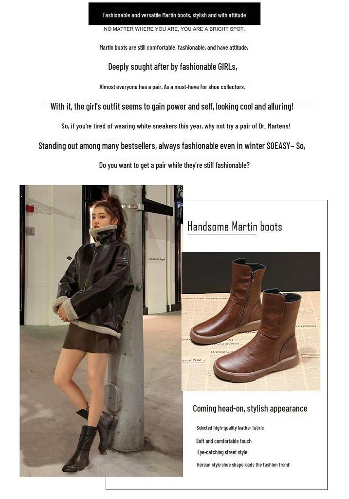 Women's 2026 British Style Mid-Calf Retro Martin Boots with Velvet Lining