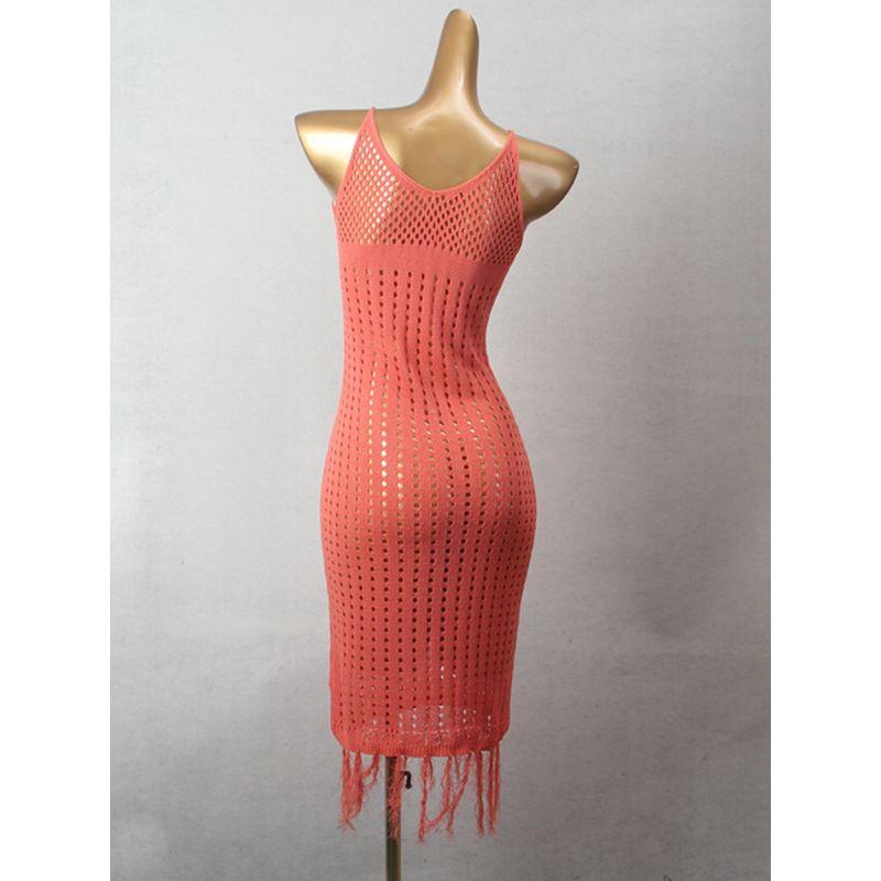 Sexy Cut Out Bandage Dress Suspender Skirt Foreign Trade Original Order Tassel V Neck Pure Color Sexy Vest Dress