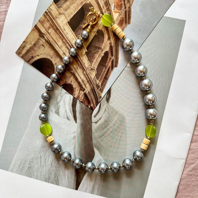 Natural seashell silver-gray cat s eye pearl - versatile, tarnish-resistant necklace & bracelet