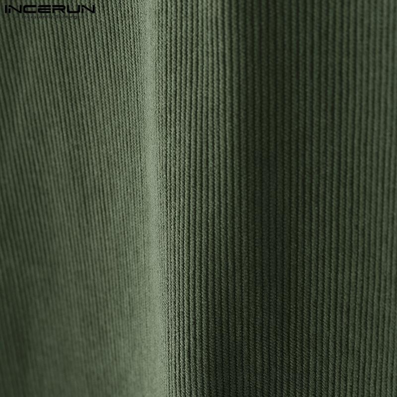 INCERUN Two Pieces Outfits Men Lapel Neck Corduroy Short Sleeve T-Shirt Long Harem Pants Sets