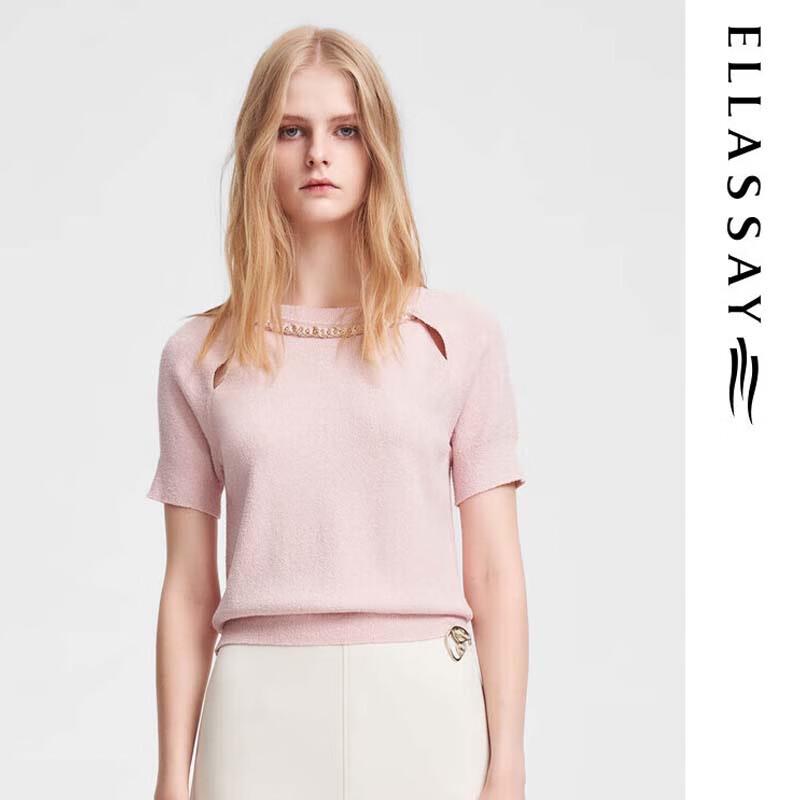 

ELLASSAY Women s Sweet Hollow-Out Short Sleeve Knit Top S