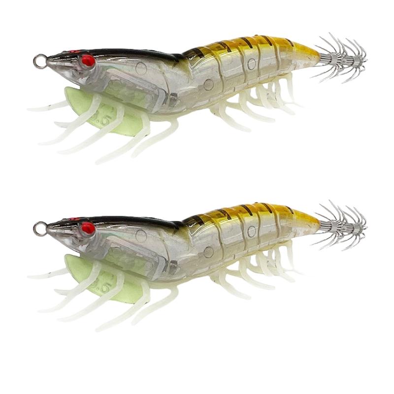Fishing Lures Shrimp Lures Baits Glow Jig Hook Glow Squid Jig Artificial Baits Cuttlefish Hook with Rings Bead