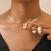 2 stuks Set Minimalistisch Creatief Gouden Kleur Rond Hartvormig Hanger Slangengraat Ketting Oorbellen voor Vrouwen Sieraden Sets