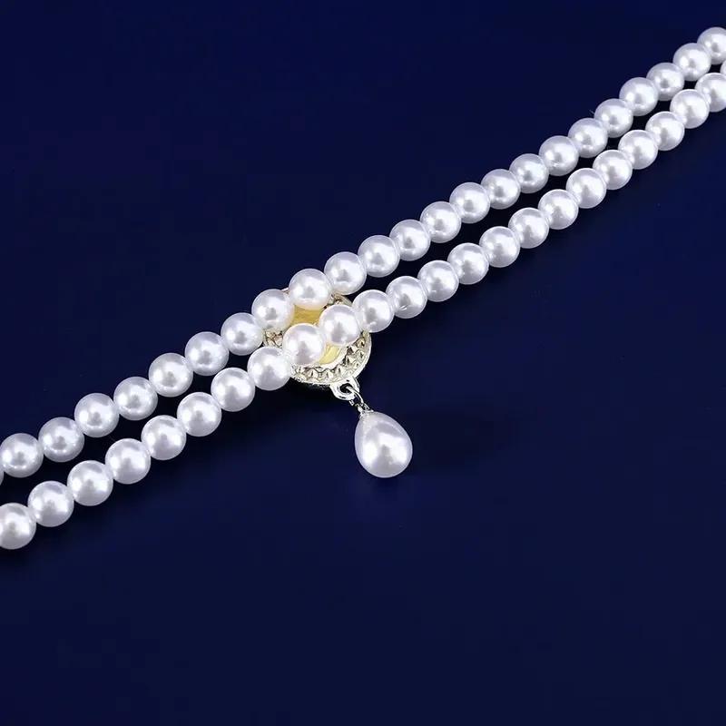 Pet Collar with Double Row Pearls Pendant Small Dogs Cat Pearl Necklace Fashion Accessories for Kitten Puppy Wedding Accessories