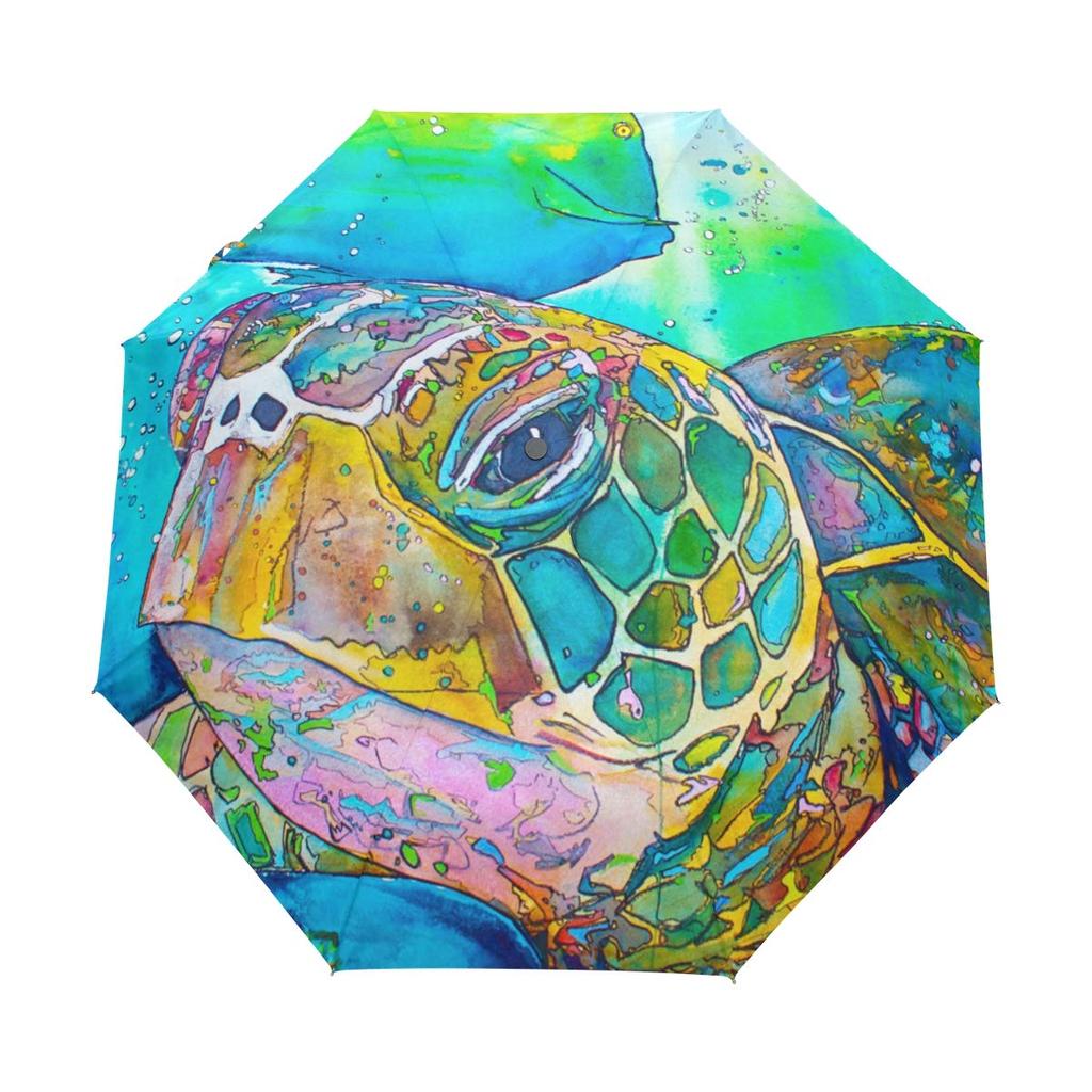 Ocean Sea Turtle Folding Rain Sun Umbrella Sea Creatures Travel Umbrellas Compact Lightweight Windproof for Teens Adults Kids