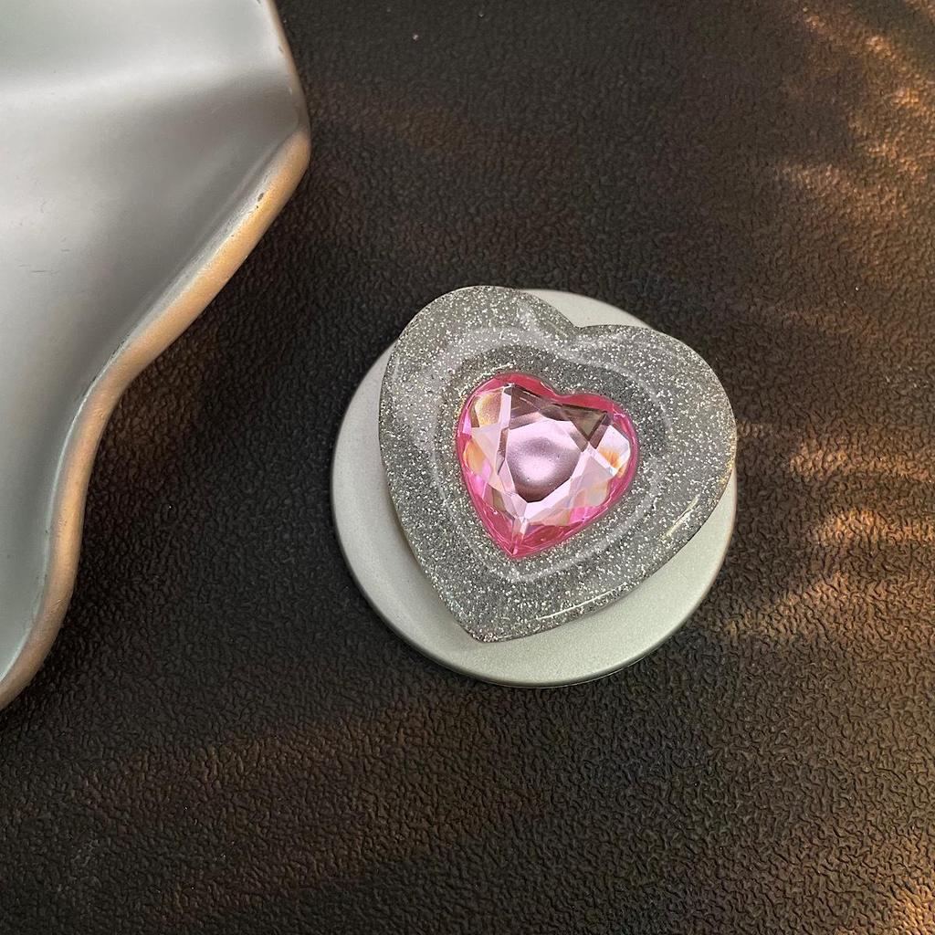 Heart-Shaped Rhinestone MagSafe Phone Holder: Retractable, Foldable, Strong, Airbag Design for Women