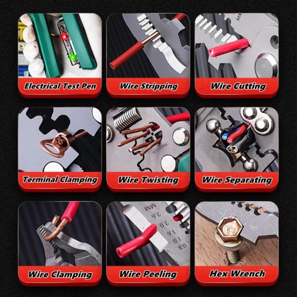 Multifunctional Wire Stripper with Electrical Test Pen Foldable Cable Cutter Crimper Tool, Electrical Folding Pliers for Cuttin.
