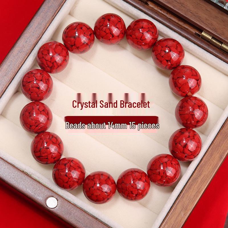 Lingxi Cinnabar Crystal Sand Bracelet with Raw Stone 