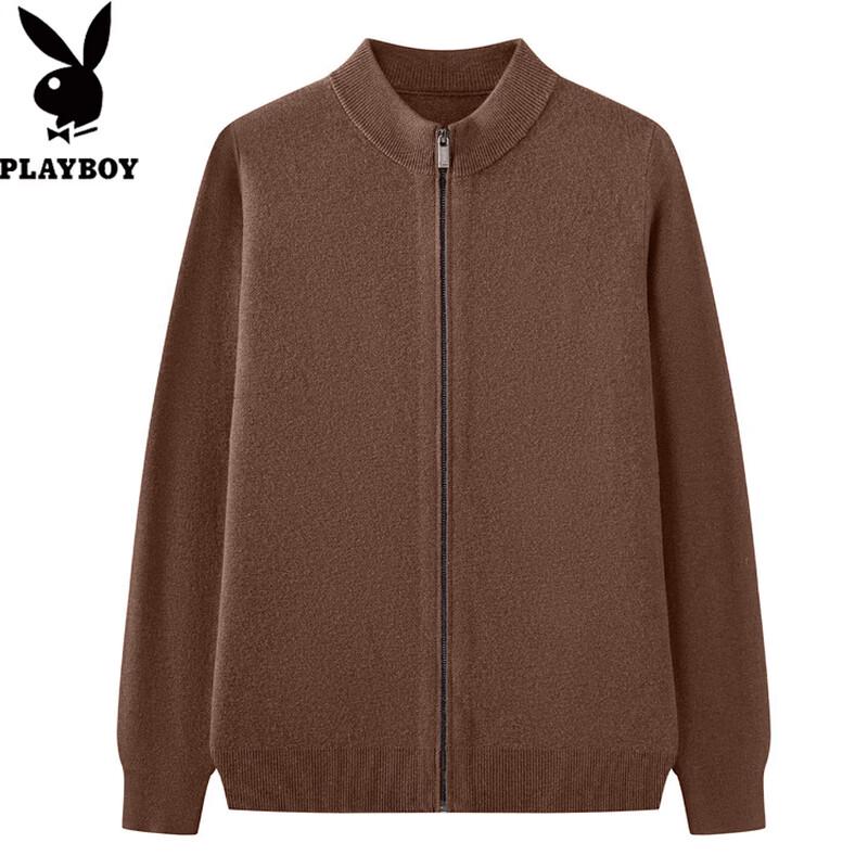 PLAYBOY Men's 100% Wool Zip-Up Cardigan