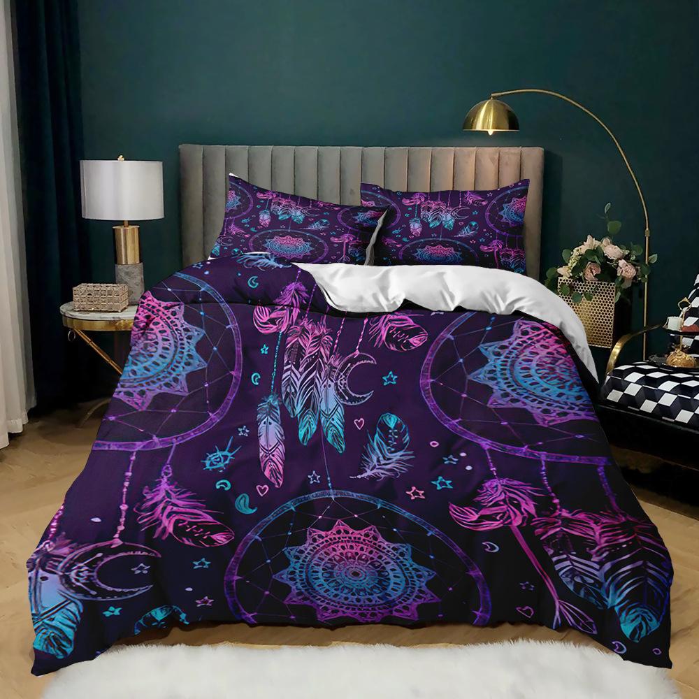 Dream Catcher Duvet Cover Set for Kids Polyester Bedding Set 3D Print Colourful Feather Pattern Bohemian Style King Queen Size
