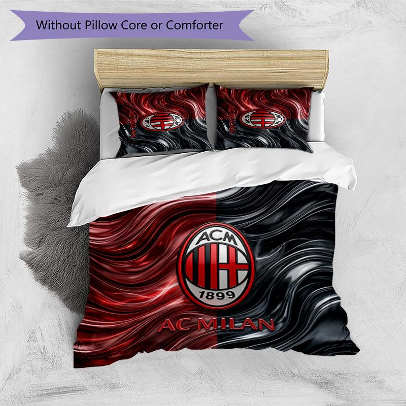 Ensemble de literie 3 pièces imprimé motif AC Milan Housse de couette et taies d'oreiller douces, respectueuses de la peau, lavables Ensemble toutes saisons Chambre à coucher