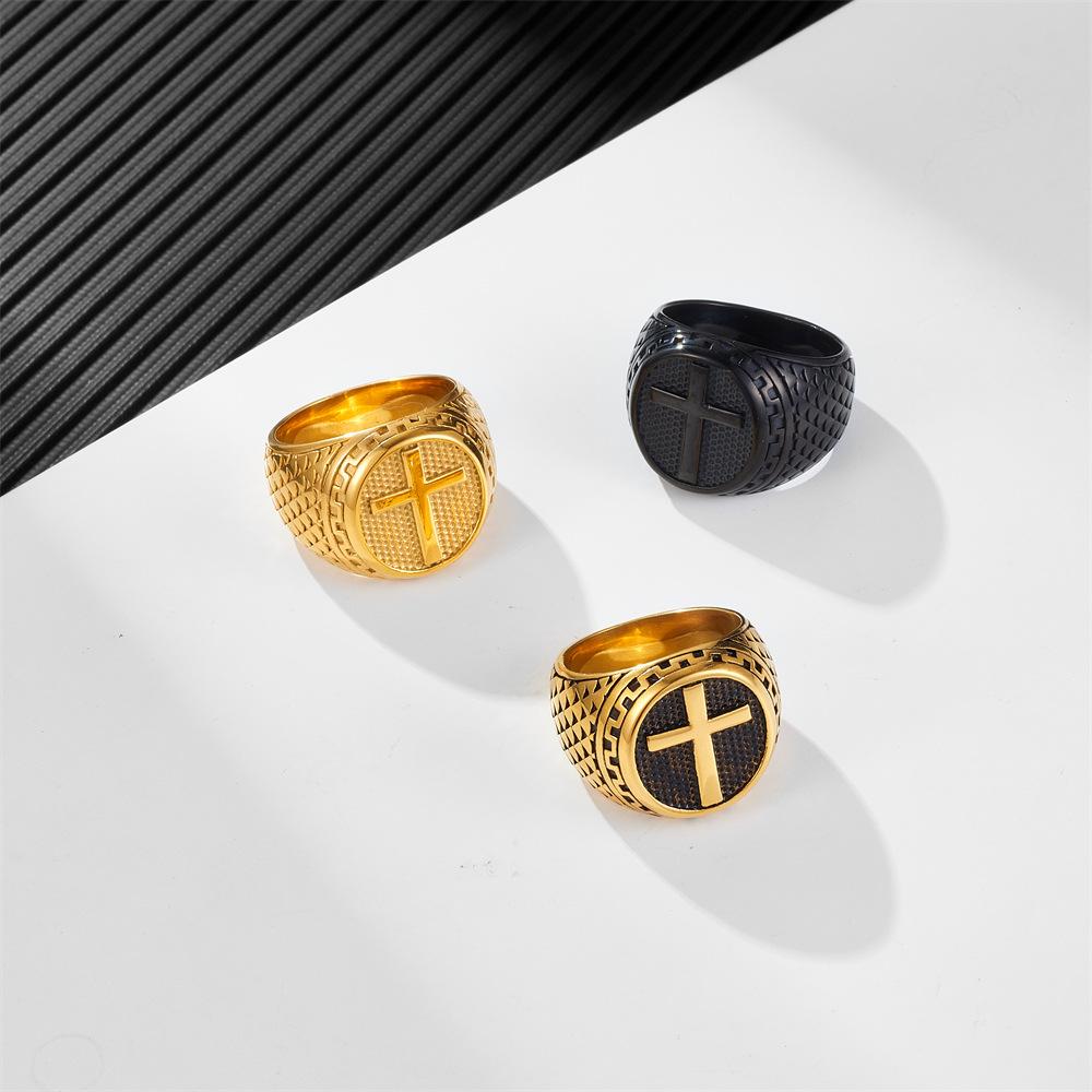 Golden Cross Titanium Steel Men's Simple Stainless Steel Ring Does Not Fade