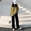 Women's Black High-Waisted Wide-Leg Pants - Spring Casual, Loose-Slimming, Floor-Length, Versatile, Drapey Straight Suit Pants