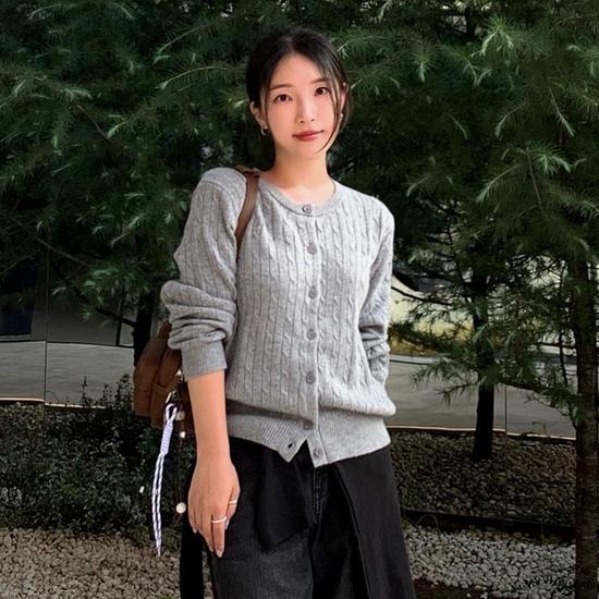 Round Neck Cable Cardigan SPCKF4TG01 M чёрный