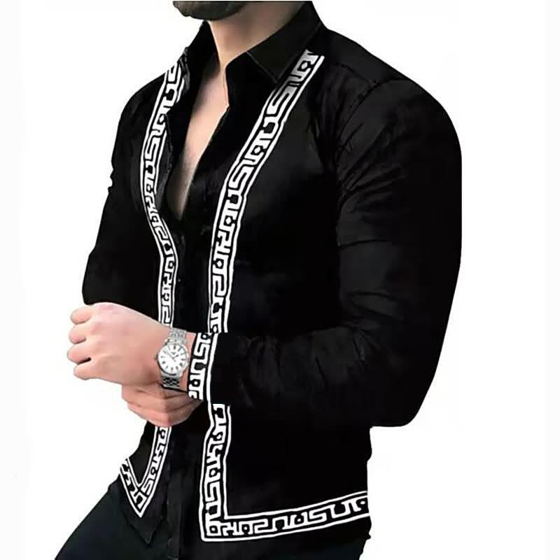 2022 Autumn European & American Men's Fashion Long-Sleeve Printed Shirt