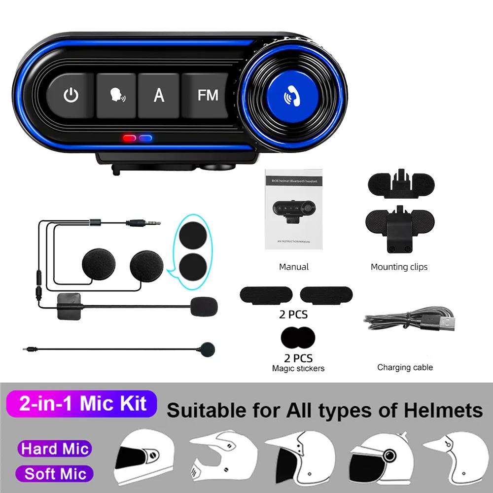 BT36 Motorcycle Helmet Headset BT 5.3 Wireless Headphone Handsfree Stereo Earphone Speaker Noise Reduction With Radio FM