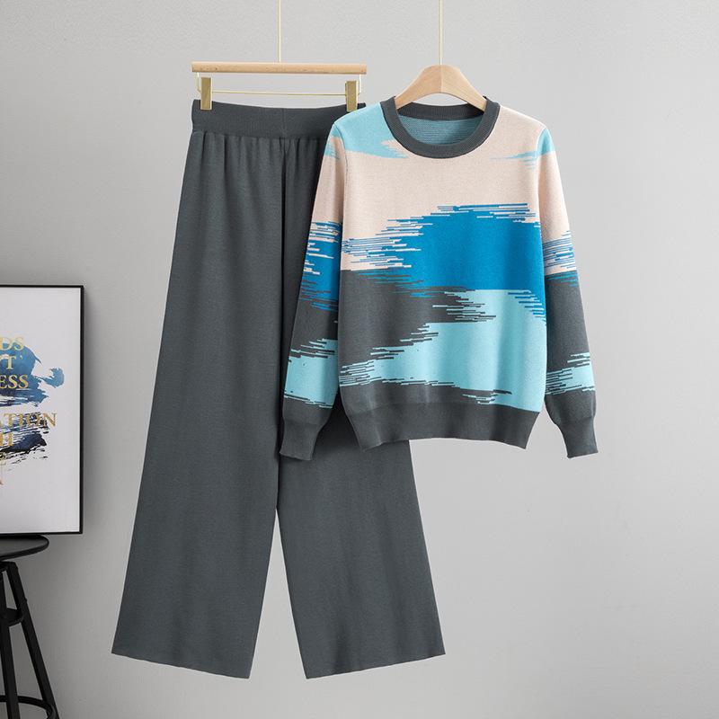 Herbst/Winter 2025 Damen Farbblock-Pullover & Strickhosen Set - Lässige Eleganz