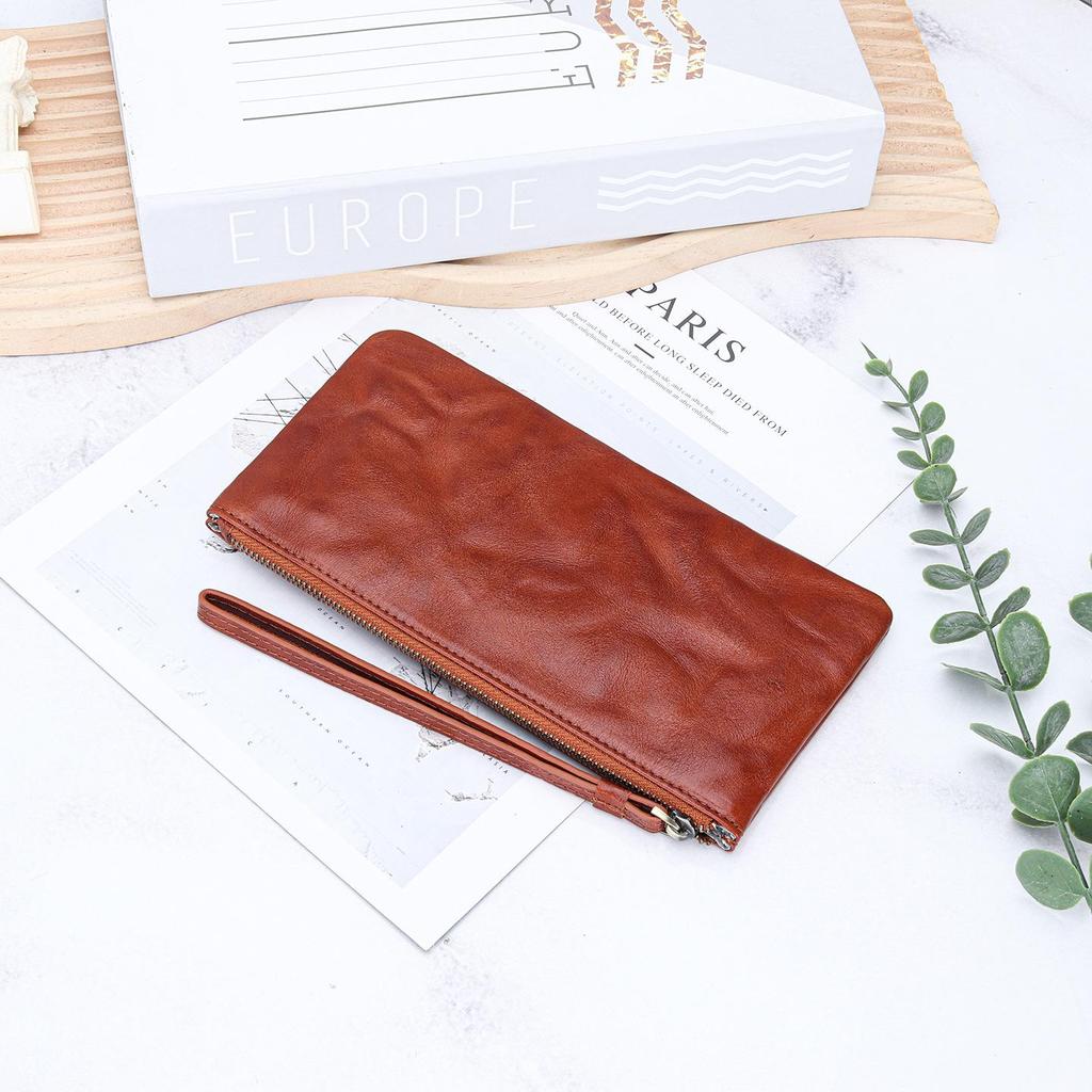 Unisex Retro Vegetable-Tanned Leather Wallet & Phone Clutch