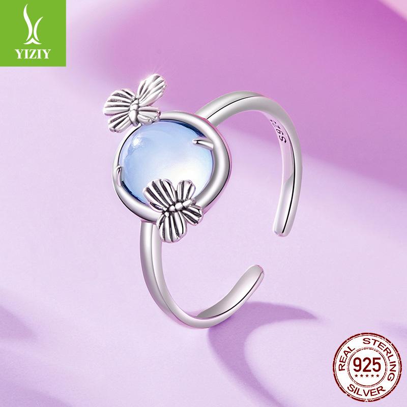 S925 Sterling Silver Dream Gradual Change Color Butterfly Dragonfly Luminous Stone Jewelry Set Female Niche Design Light Luxury