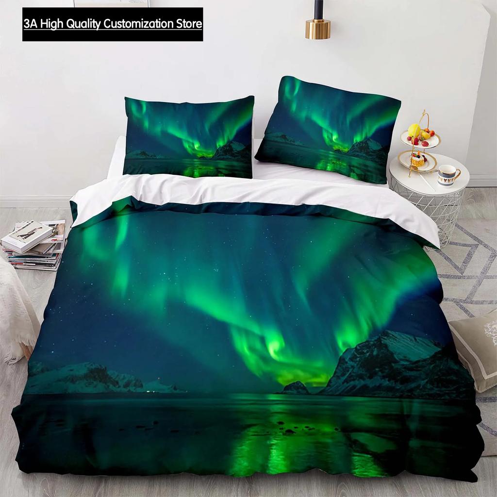 Landscape Duvet Cover Mountain Flowing Water Bedding Set Aurora Special Bedclothes with Pillowcases Teens Adults Women 200x200