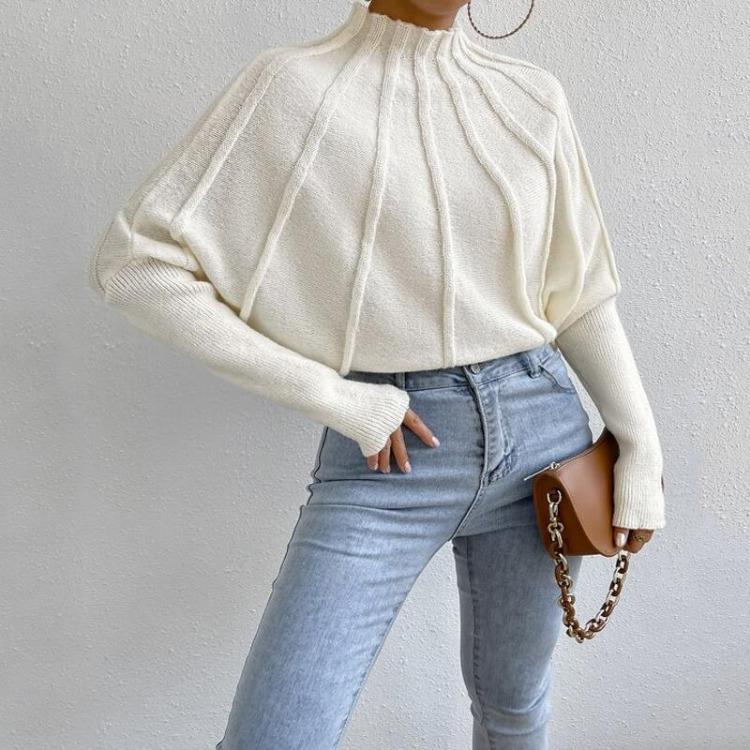 Loose Women Fashion Casual Round Neck Pullover Jumper Solid Color Turtleneck Sweater Warm Knitwear Autumn Winter S белый 1990₽