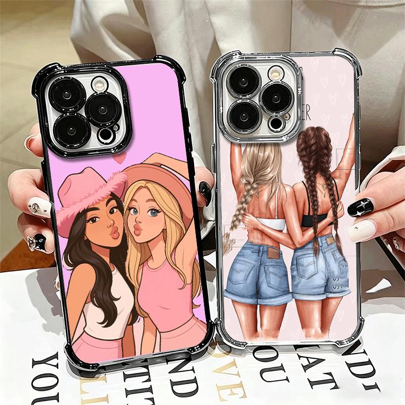 Best Friends Forever Girls Plating Phone Case For Iphone 16 17 Pro Max Air 16E 14 15 Plus 12 13 Mini Anti-Fall Airabag Cover