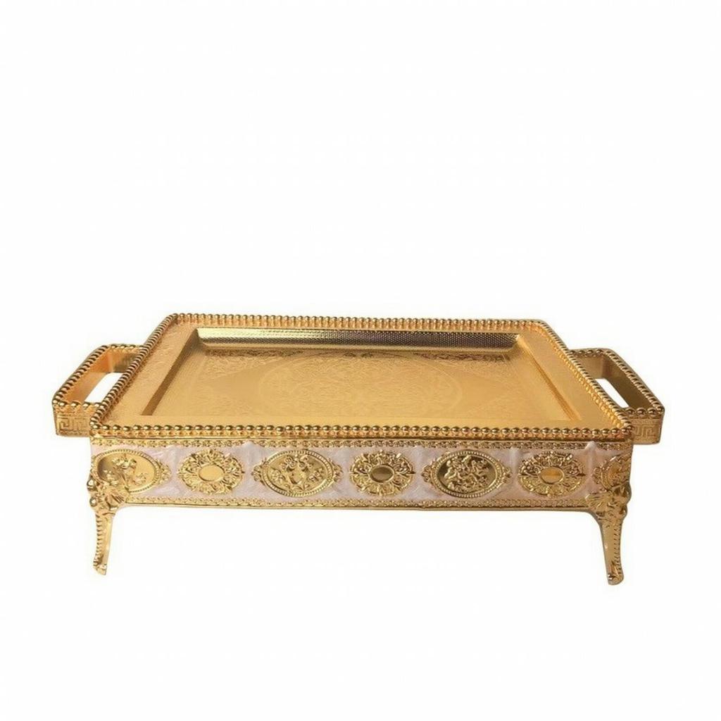 Serving Tray with Handles Embossed Metal Serveware Easy To Clean