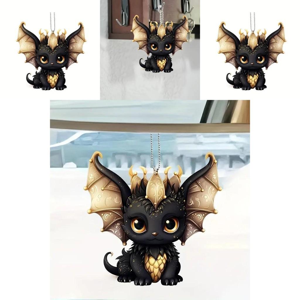 Car Decor Acrylic Flat Surface Black Dragon Pendant With Cartoon Style For Vehicle Interior Enhancement
