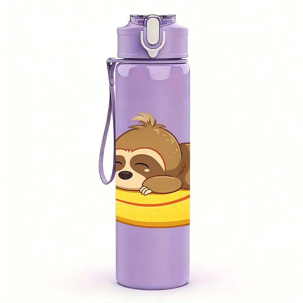 1PC Sloth On Banana Fruit Cartoon Print 750ml Color Plastic Sports Water Bottle Leakproof Flip Straw Lid Suitable for Sports Office Home Use